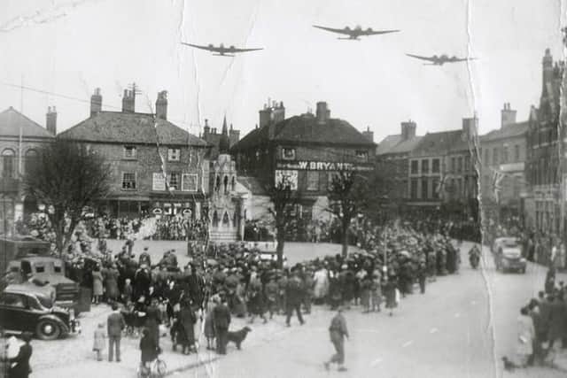 A wartime event in Market Place, Horncastle, possibly an RAF display during War Weapons Week in April, 1941. (PHOTO BY: Horncastle History and Heritage Society).