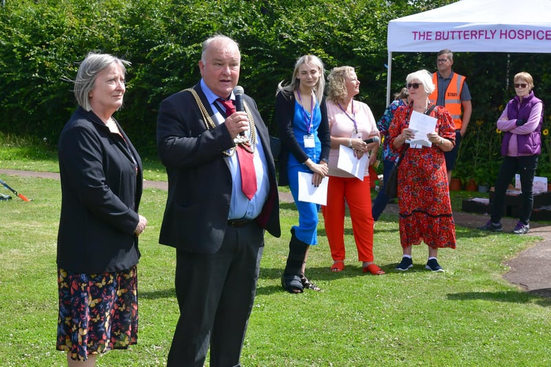 Mayor of Boston, Councillor David Brown, gives a talk at the event, with mayoress Linda Favell.