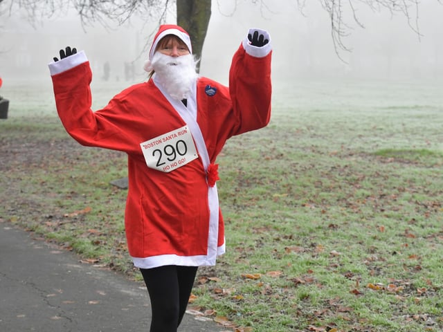 Action from this year's Boston Santa Run.