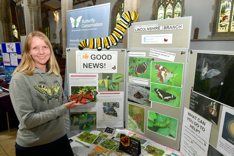 Laura Gundy of the Lincolnshire Branch of Butterfly Conservation, with her display in St Andrews Church