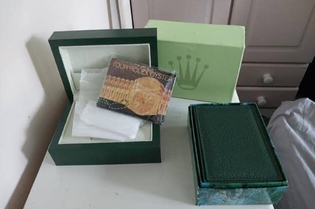 The Rolex Oyster watch box seized during the search.