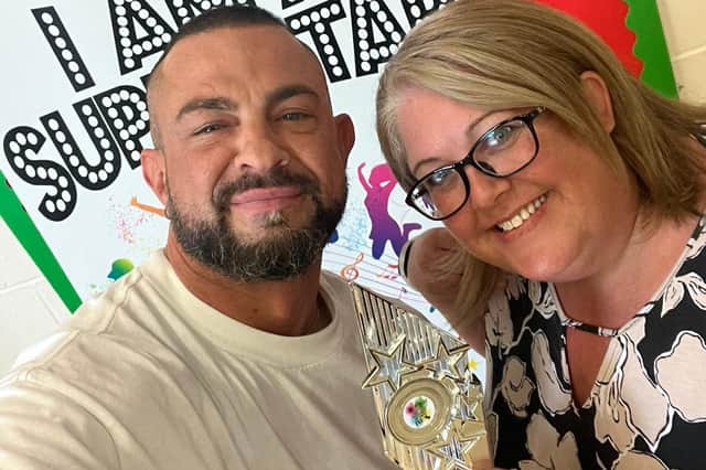 Robin Windsor with Gemma Blanchard at the Academy of Arts awards at Church Lane School.