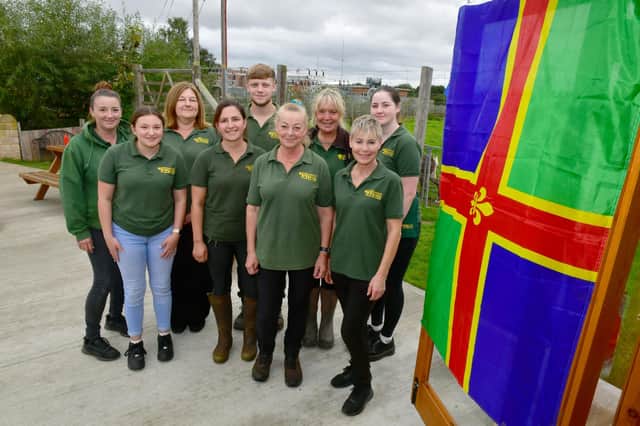 Wolds Wildlife Park staff celebrating Lincolnshire Day.