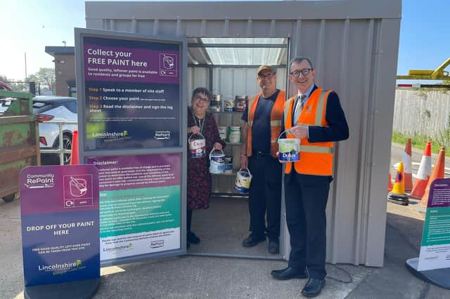 Sleaford repaint store opens. L-R Sheralee Lunn - LCC waste officer, Steve Pell EWC supervisor and David Steels NKDC Assistant Director. Photo: LCC