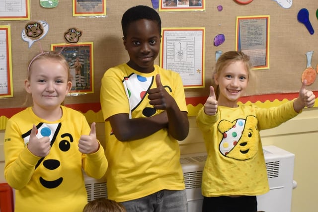Children from Park Academy wearing their Pudsey tops to support Children in Need.
