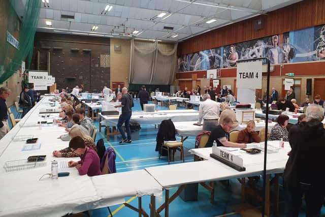 The count in full swing at OneNK leisure centre in North Hykeham on Friday.