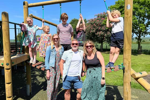 Rosie Hughes, Ian Le- Ferve and Rachael Armstrong with Orla Hughes, five, Felicity Armstrong, five, Elliott Armstrong 11, Finn Hughes, nine and Henry Armstrong, seven