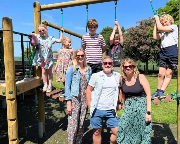 Rosie Hughes, Ian Le- Ferve and Rachael Armstrong with Orla Hughes, five, Felicity Armstrong, five, Elliott Armstrong 11, Finn Hughes, nine and Henry Armstrong, seven