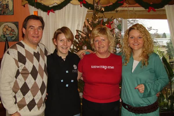 A Christmas family photo. From left, Nigel, daughter Yasmin, Kim and daughter Sophie.
