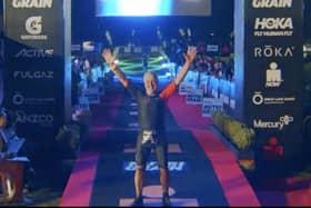 Martin Simmons at the finish line in New Zealand.