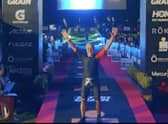Martin Simmons at the finish line in New Zealand.