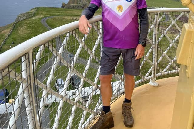 Chris at the Mull of Galloway Lighthouse, Scotland's most Southerly Point.