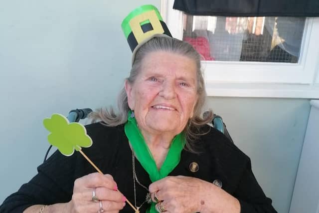 Resident, Jean Campbell showing off her great dress code and celebrating the day proudly.