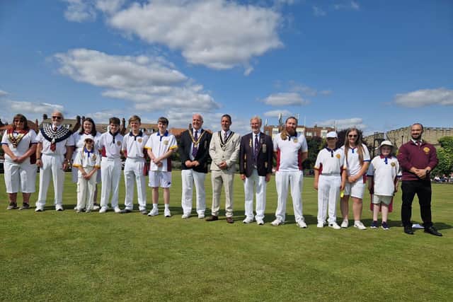 Mayor of Skegness Coun Adrian Findley (Seven from right) at the start of the English Bowling Federation Nationals tournament in Skegness.