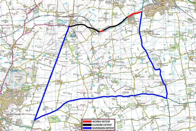 A map of the works, road closure and diversion route.