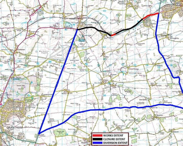 A map of the works, road closure and diversion route.