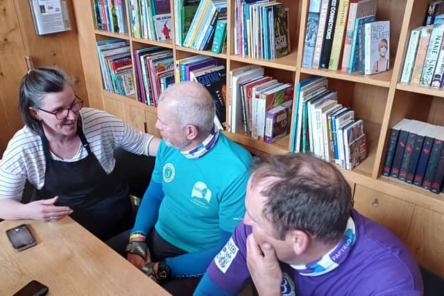 Centre manager Clare O'Shea chats with the walkers Image: Dianne Tuckett