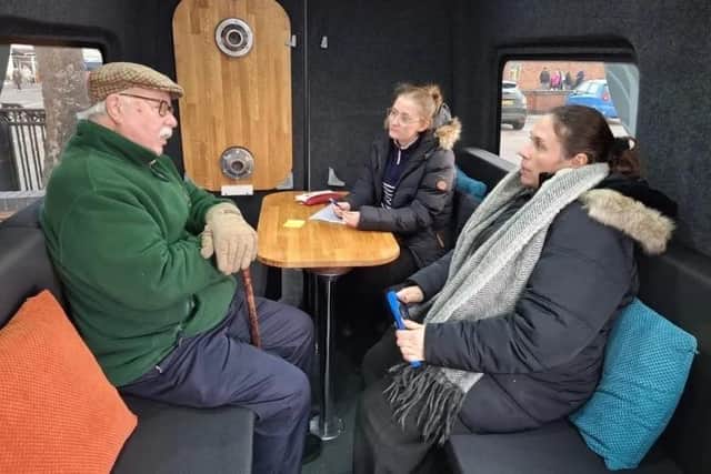 The Lincolnshire CVS organisation chatting to residents in Mablethorpe about community transport in the town.