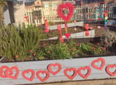 The Valentine's themed garden on Sleaford station platform.