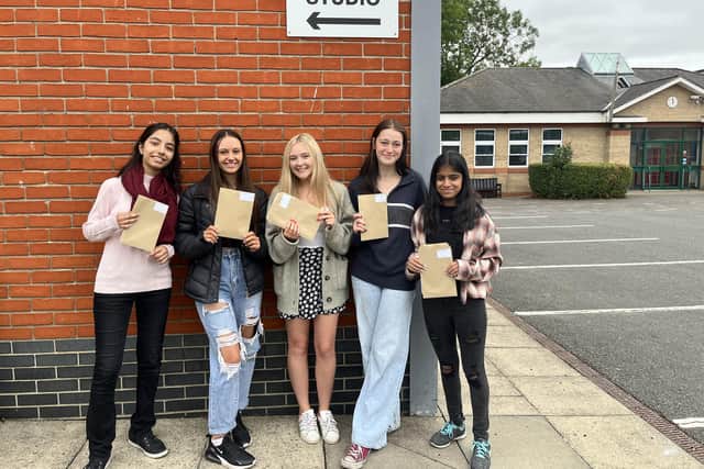 QEGS Horncastle A Level students, from left: Minahil Fansur, Chloe Hayson, Lucy Wood, Katherine Hogg and Ashima Goyal.