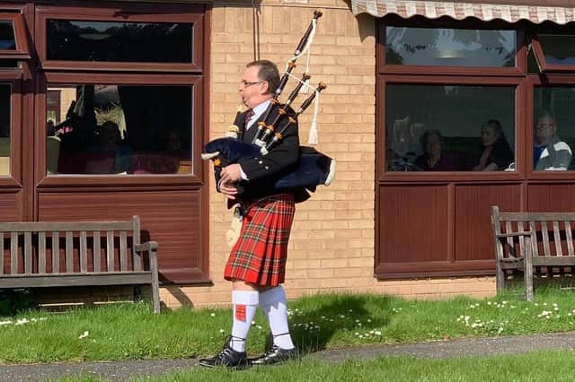 Bagpiper Mark Chesman visited Foxby Court in Gainsborough on Sunday to entertain residents who are isolated during the coronavirus pandemic.