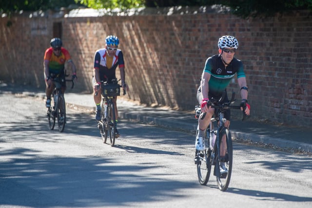 Cyclists taking part in the London to Edinburgh challenge at Louth.