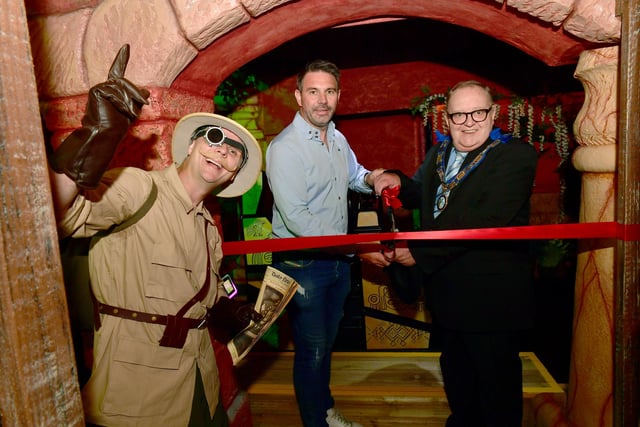 And we are open - cutting the ribbon is fantasy Island owner James Mellors and deputy chair of Ingoldmells Parish Council Coun Leonard Hemingway.