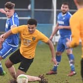 New signing George Hobbins during Boston Town's 2-2 draw with Loughborough University.