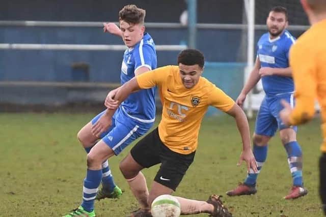 New signing George Hobbins during Boston Town's 2-2 draw with Loughborough University.