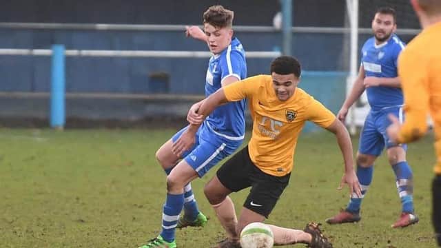 New signing George Hobbins during Boston Town's 2-2 draw with Loughborough University.