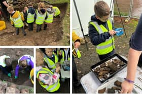 St Thomas' pupils taking part in the community archaeological dig in Boston.