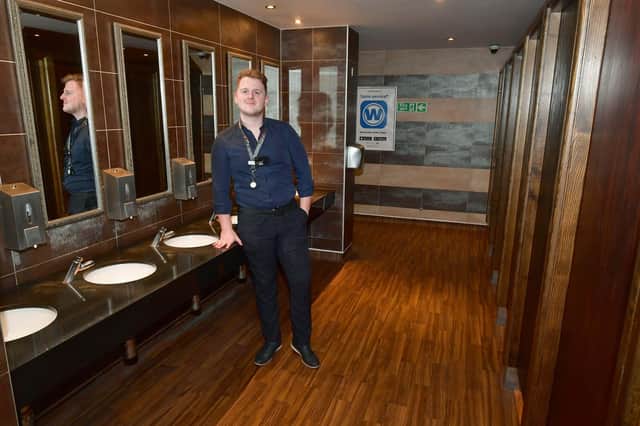 Shift Manager Aiden Cook in the Joseph Morton toilets. Photo: D.R.Dawson Photography