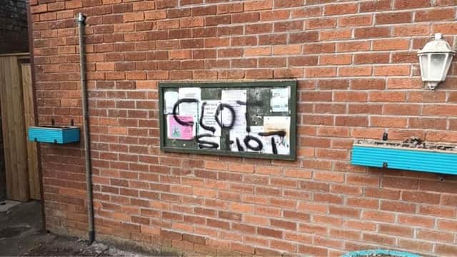 The anti-vax graffiti at Trusthorpe village hall.