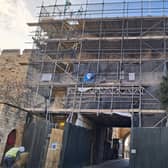 Ongoing maintenance work to Lincoln Castle's Westgate. Credit: LDRS