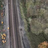 Engineers at the site of the Aycliffe landslip working to repair the railway. Photo: Network Rail