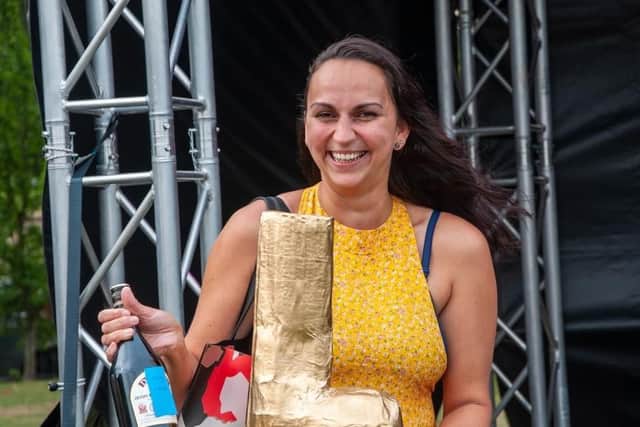 Erika Hewitt won the welly wanging contest. Photo: Deborah Knowles