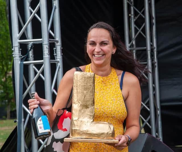 Erika Hewitt won the welly wanging contest. Photo: Deborah Knowles
