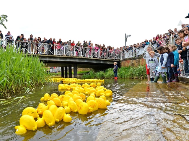 Horncastle Primary School’s PTA holding its annual duck race of 2014 on the River Bain. First duck home was number 540, which won its owner (a Year Six pupil from the school) the top prize of £100. More than £300 was raised for the PTA. Treasurer Helen Hobdell said: “It was a fantastic day and many thanks go to families from the school for taking part and the PTA for organising it.”