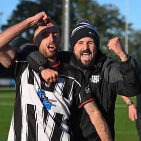 Brigg celebrate victory over Selby in the FA Vase. Photo by Anna Bäckström.