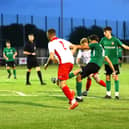 Sleaford's Joe Smith scores during the win at Skegness. Photo: Steve W Davies Photography.