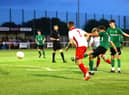 Sleaford's Joe Smith scores during the win at Skegness. Photo: Steve W Davies Photography.