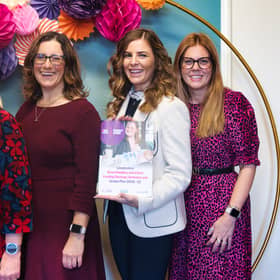 Coun Natalie Oliver (second from right) and breastfeeding services leaders and the new strategy. Photo: LCC