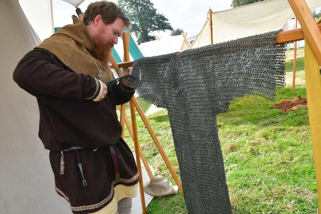 Tom Wright making Maille.