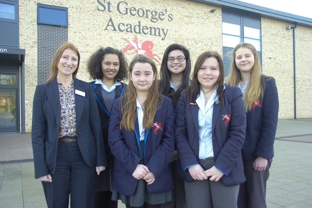 The Interact Club, based at the Ruskington site of St George’s Academy, following their nomination for two Sleaford Town Awards. The group were in the running for the Community and Young Sleafordian awards for working tirelessly for others. Pictured (from left) are Claire Adams, head of site, Emily Collins, 13, Jaymee Thompson, 13, Zoe O'Neill, 15, Lauren McGregor, 15, and Susannah Lee, 15.