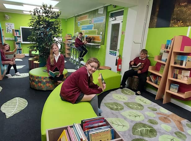 Pupils enjoying the new library space