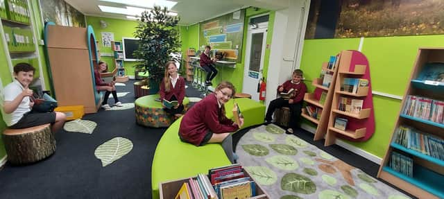Pupils enjoying the new library space