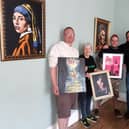 Pictured at the Priory Hotel with some of the art work, Sam Evardson, Priory volunteer Estelle Coupland, NTKO Gallery co-owner Matt Lodge and Paul Hugill.