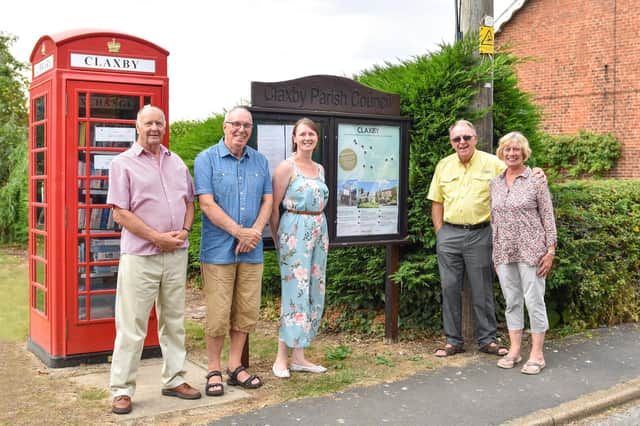 Claxby Launch: Pictured (from left): Brian Hunter, Chairman of Claxby Parish Council; David Beer, Clerk to Claxby Parish Council; Faye Pudney, Visitor Economy Officer, West Lindsey District Council; Paul Strong, Parish Councillor; Helen Wilson, Parish Councillor