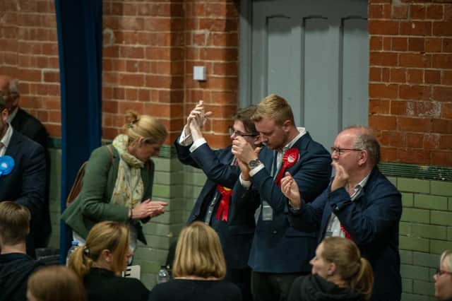 New Labour Councillor Joshua Wells celebrates his victory in Minster Ward. Photo: Steve Smailes for The Lincolnite