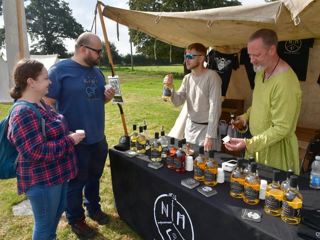 Joanna and Tom Wiszniewska of Nottingham, with Matty Watson and James Yates of Nidhoggr Mead Company.